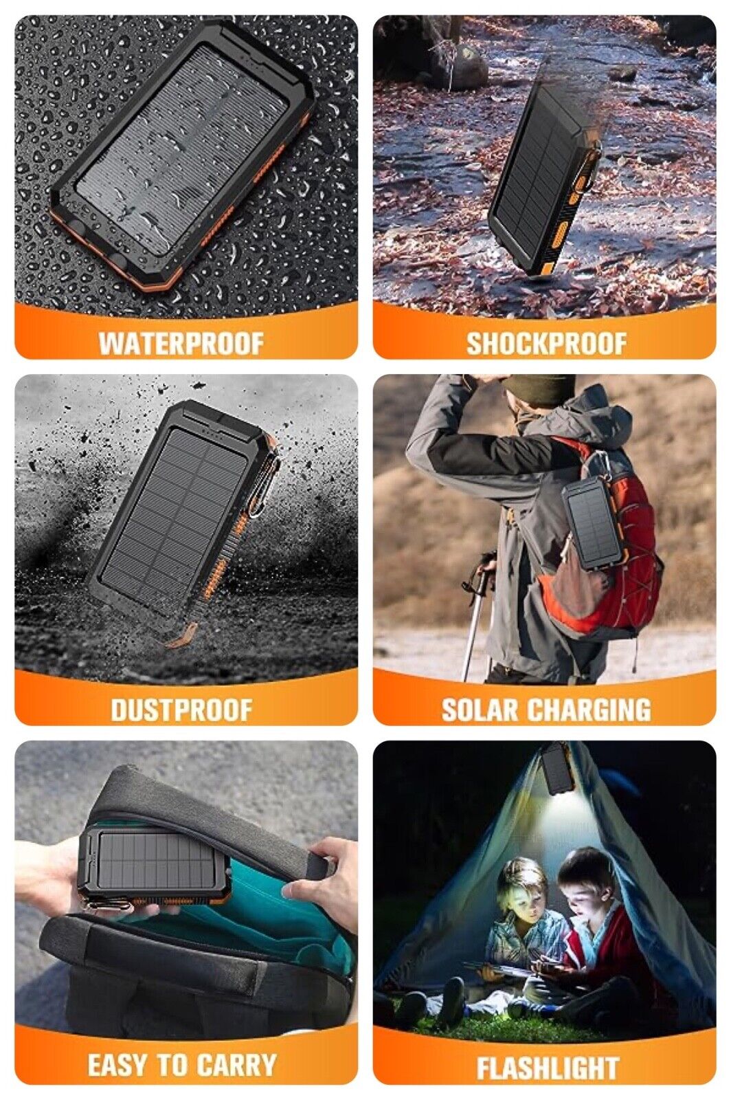 Solar Charging Power Bank 36800mAh Portable,QC3.0 Fast Charger Dual USB