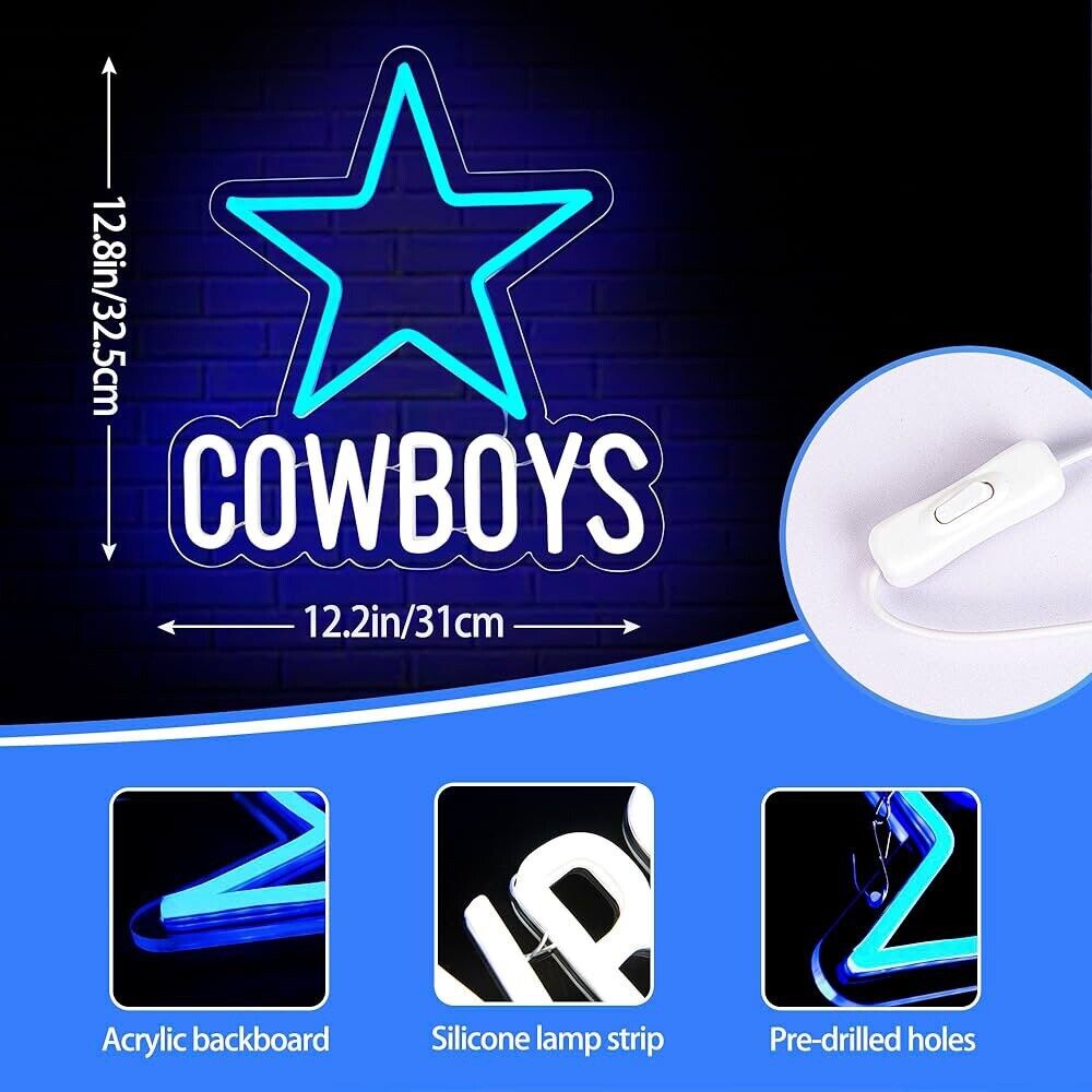 Dallas Cowboys Texas LED Neon Sign For, Mancave, Bar, Garage 12.8" x 12.2” Inch