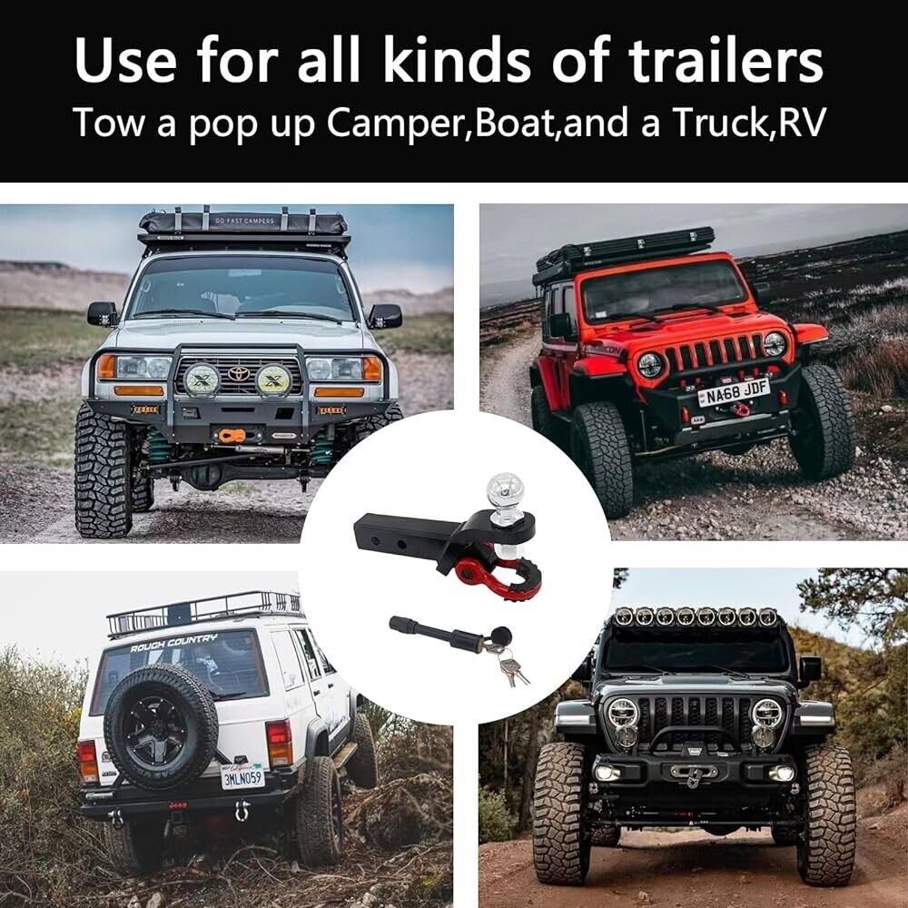 2 in 1 Trailer Hitch Ball Mount with Tow Shackle & 3/4" Hitch Pin Clip