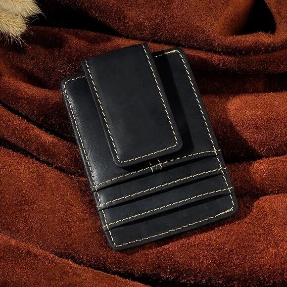 Mens RFID Money Clip Slim Wallet Genuine Leather Cowhide