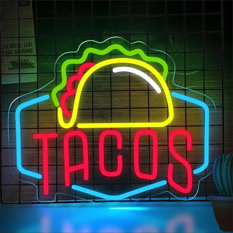TACOS LED Neon Sign For Taco Shop, Kitchen, Restaurants, 12.2"x 12.6" Inches