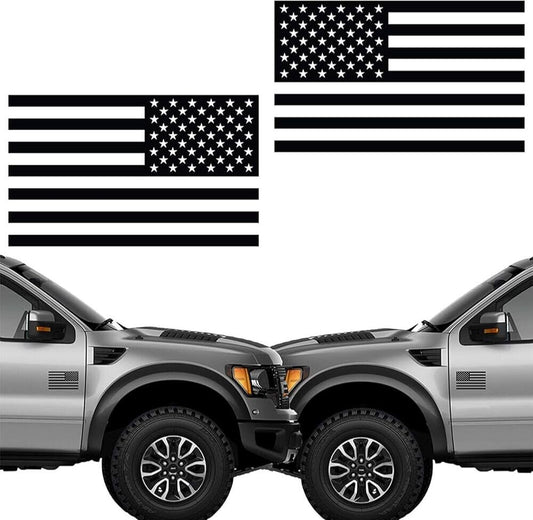 Pair (2) 3x5 Matte Black American Flag Die Cut Vinyl Decal Stickers for Trucks