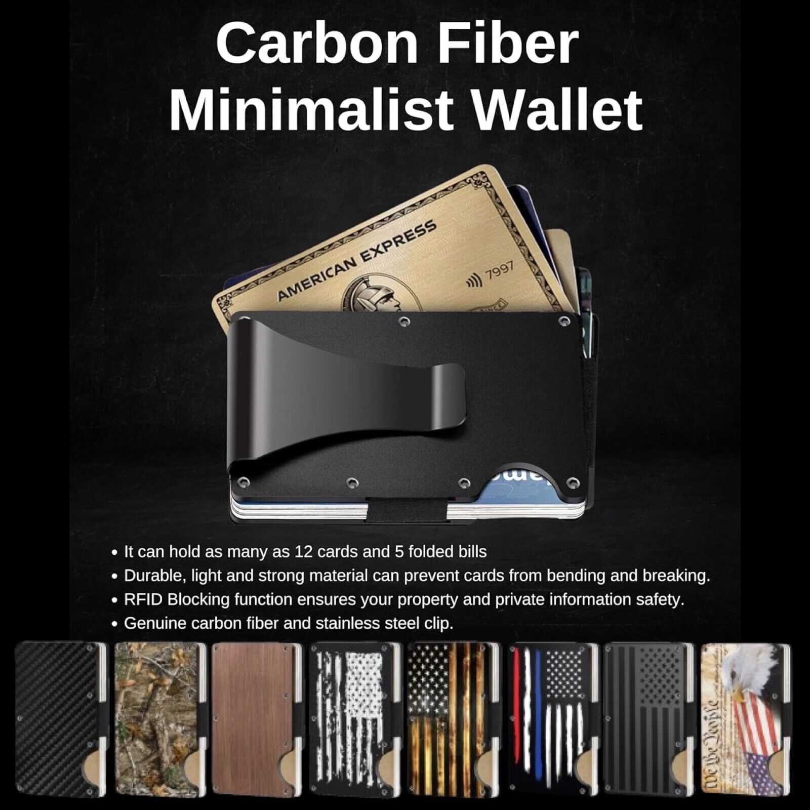 Men’s Minimalist Slim Wallet, Removable Money Clip, 12+ Card Holder RFID