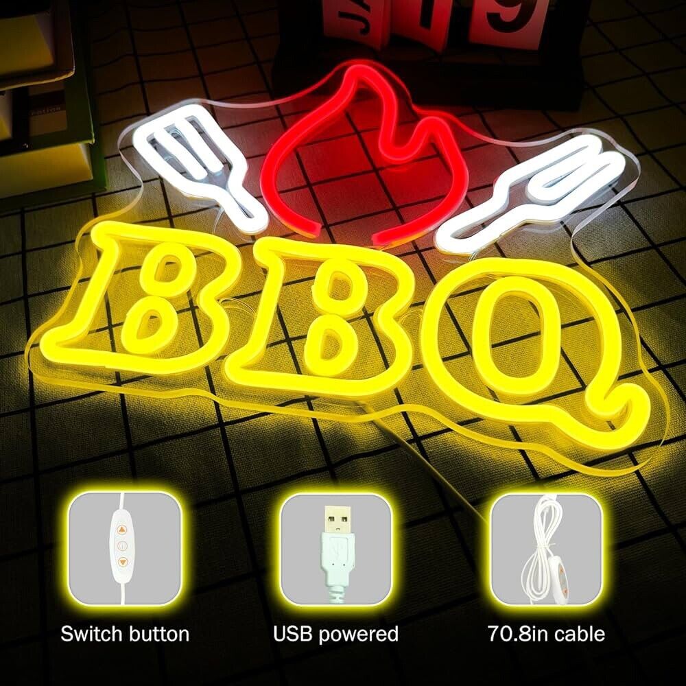 BBQ LED Neon Sign For BBQ, Restaurants, 10.2"x 11.8” Inches
