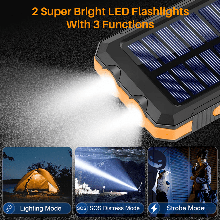 Solar Charging Power Bank 36800mAh Portable,QC3.0 Fast Charger Dual USB