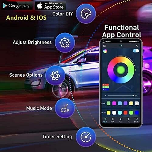 Car/Truck Bluetooth Underglow LED LIGHT Kit, 5 Modes App and Remote Control
