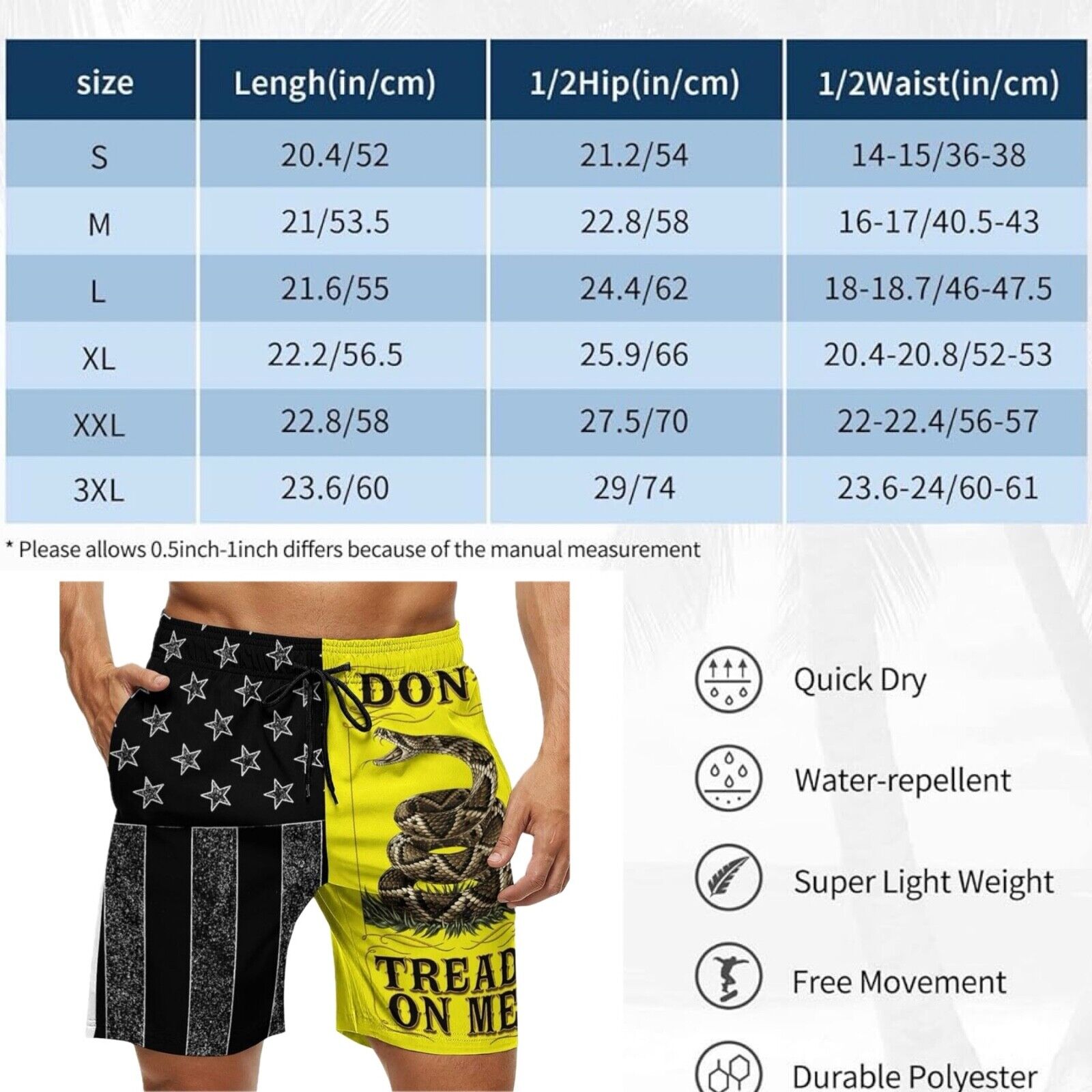 Men's Quick Dry Swim Trunks, Don’t Tread on Me