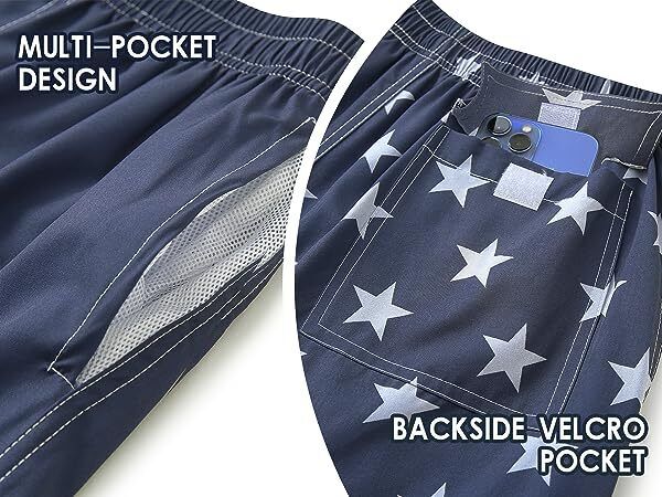 Men's Quick Dry Swim Trunks Navy Blue American Flag