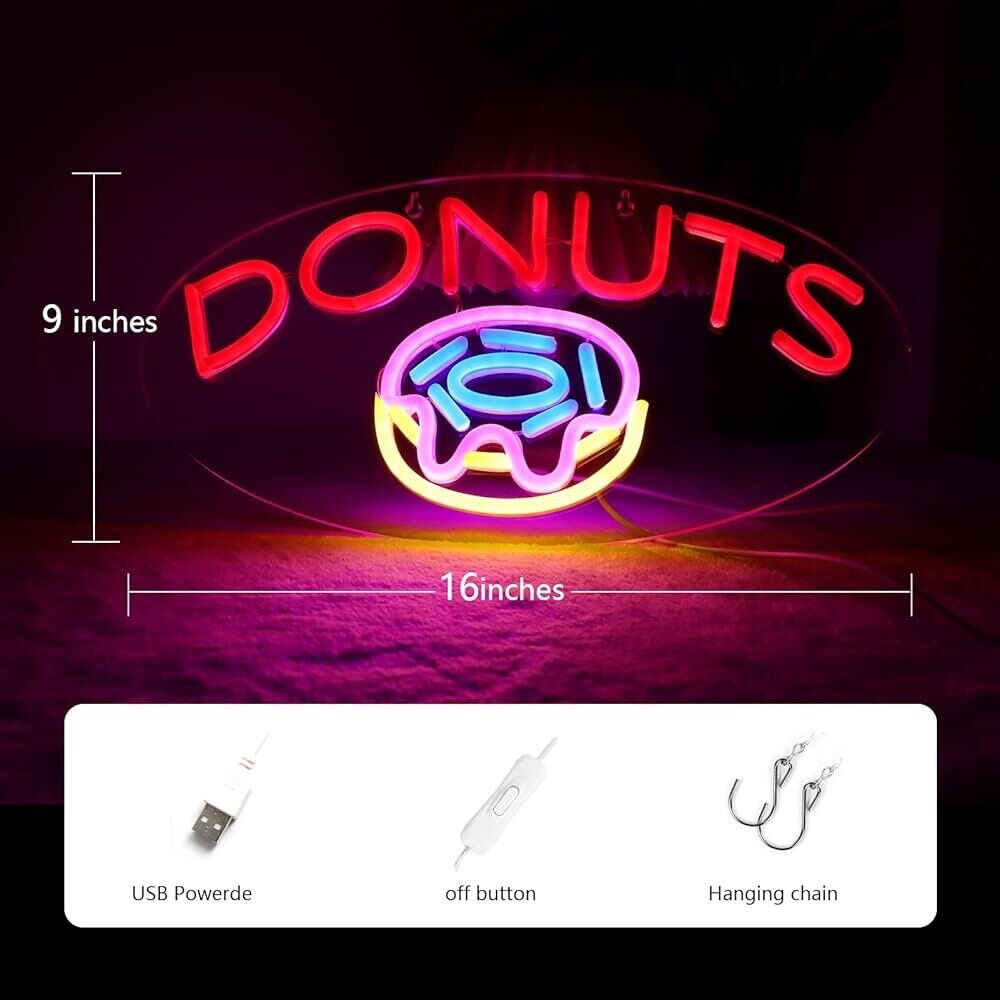 Donut LED Neon Sign For Donut Shops, Restaurants, 9" X 16”Inch