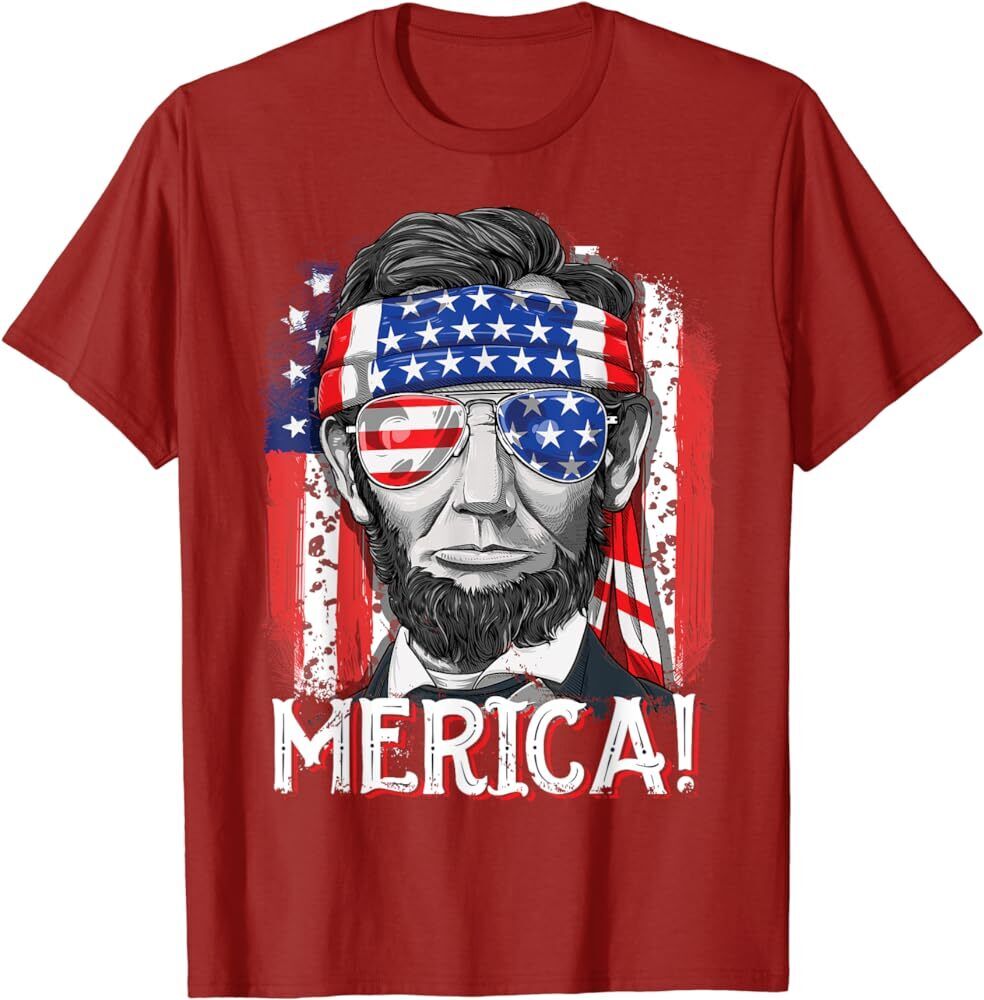 Abraham Lincoln 4th Of July, Merica, American Flag T-Shirt