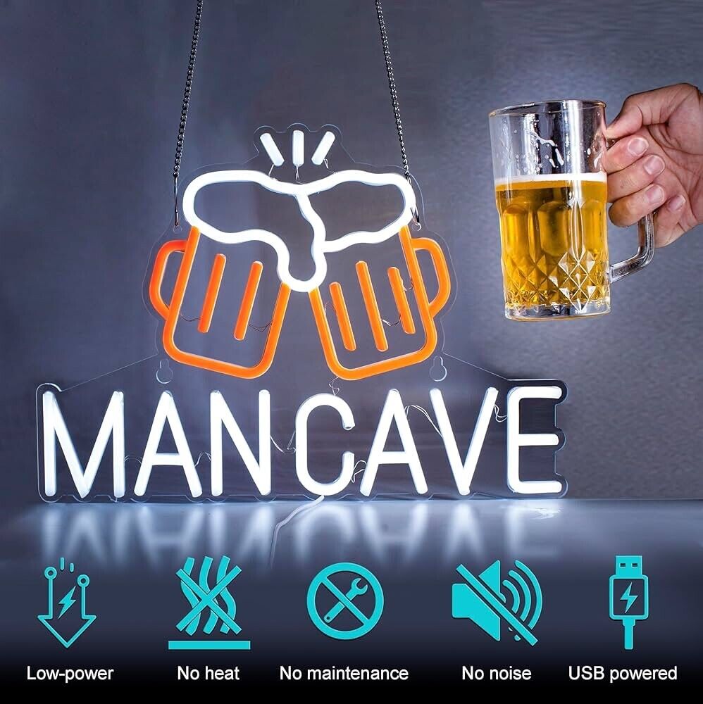 Man-Cave LED Neon Sign for Man-Cave, Bar, Garage, Home 11” x 16” inch