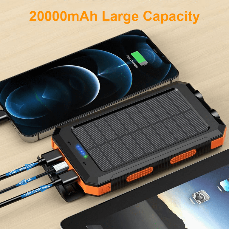 Solar Charging Power Bank 36800mAh Portable,QC3.0 Fast Charger Dual USB