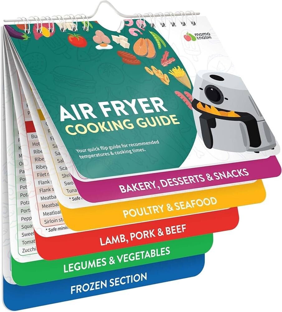 Air Fryer Magnetic Cheat Sheet Set - Cooking Time Charts and Recipe Booklet for
