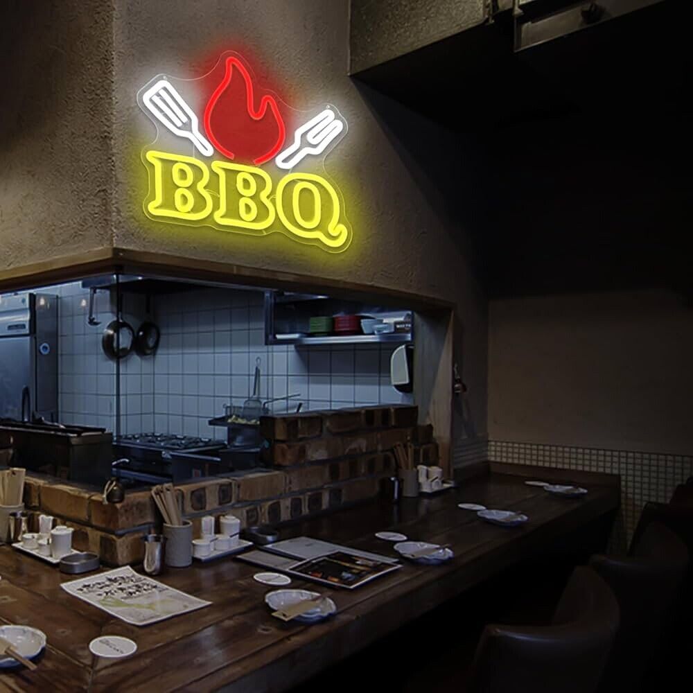 BBQ LED Neon Sign For BBQ, Restaurants, 10.2"x 11.8” Inches