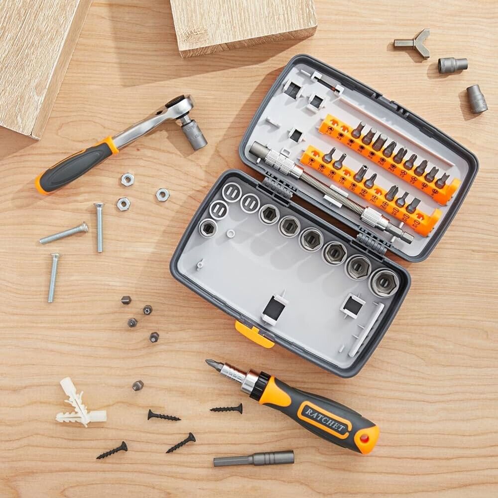 38 Piece 3/8 Ratchet Set, Drive Screwdriver and Socket Wrench with Case