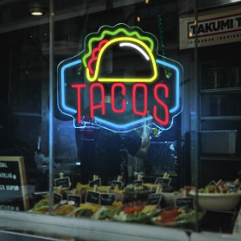 TACOS LED Neon Sign For Taco Shop, Kitchen, Restaurants, 12.2"x 12.6" Inches