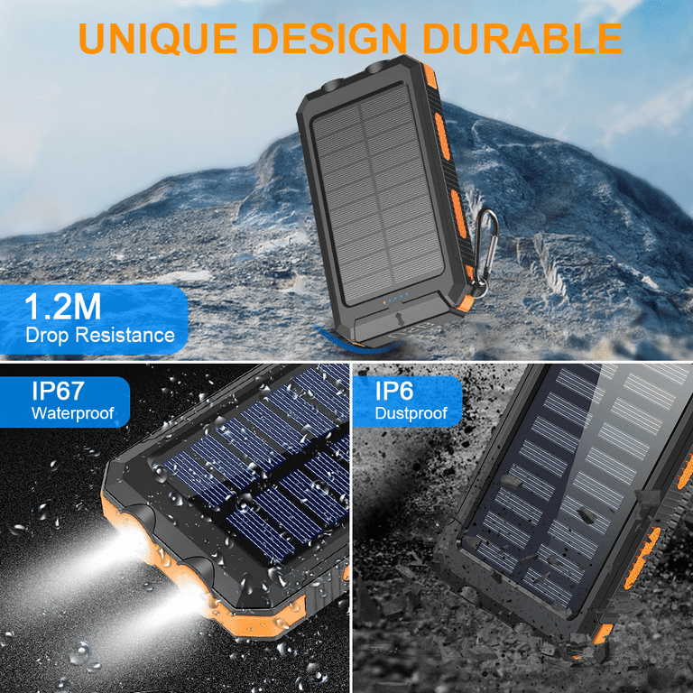 Solar Charging Power Bank 36800mAh Portable,QC3.0 Fast Charger Dual USB