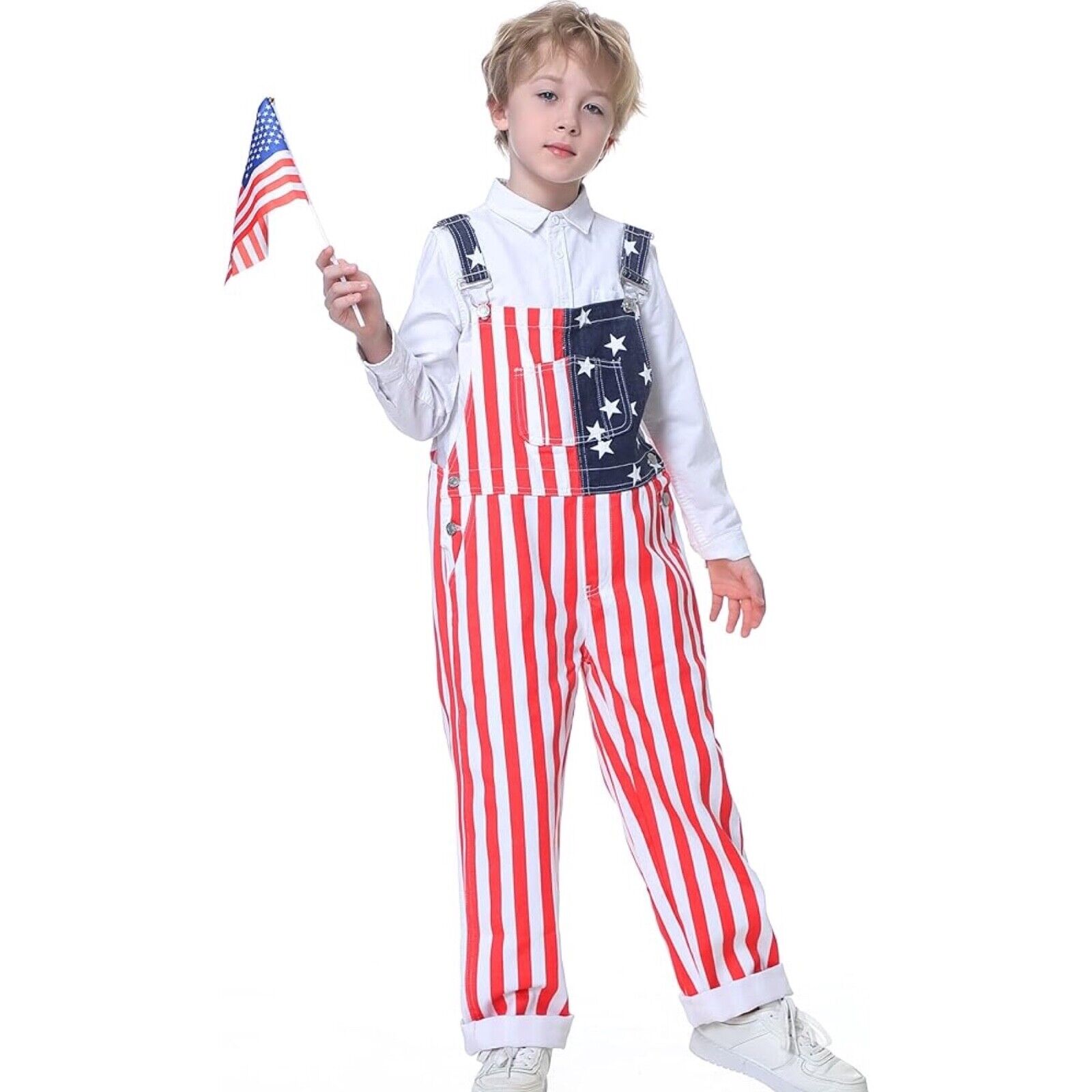 Yuanbang American Flag Overalls Pants Adjustable Straps Mens Red White And Blue