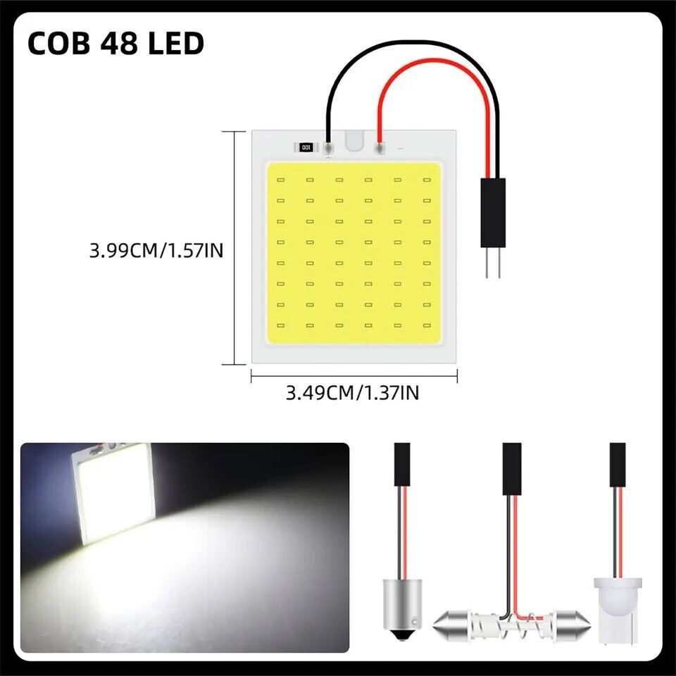 Vehicle LED White Panel Dome/Map/Door Light 24/48SMD Festoon Adaptor/BA9S/T10/