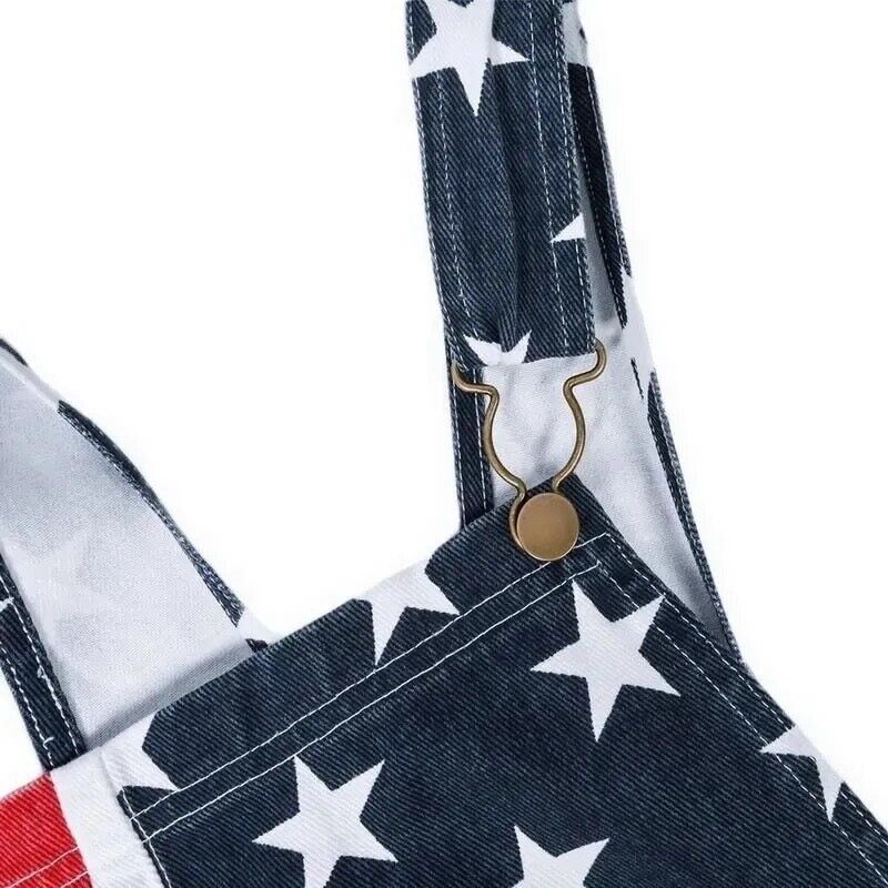 Mens American Flag Denim Overall Stretch Shorts