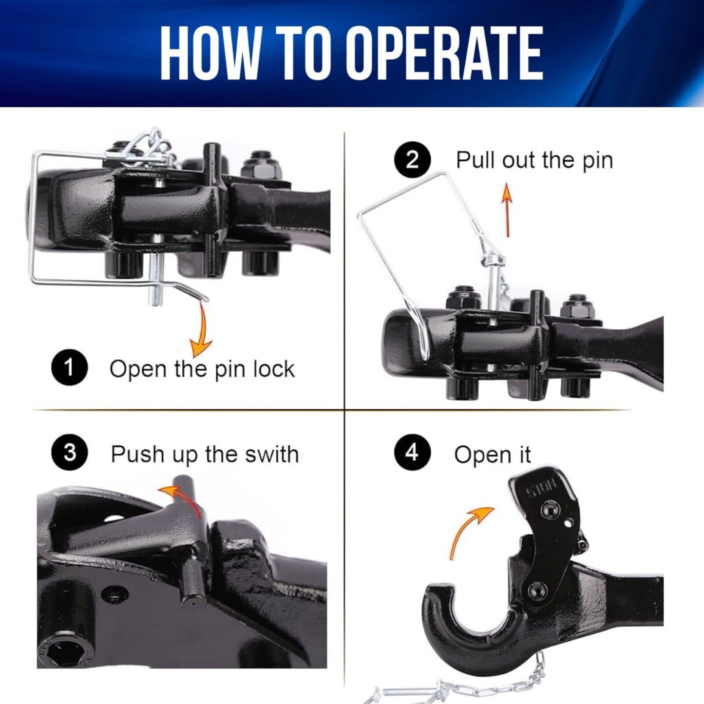 5-Ton/10-Ton Pintle Hook Trailer Hitch Receiver Hook for 2” Hitches