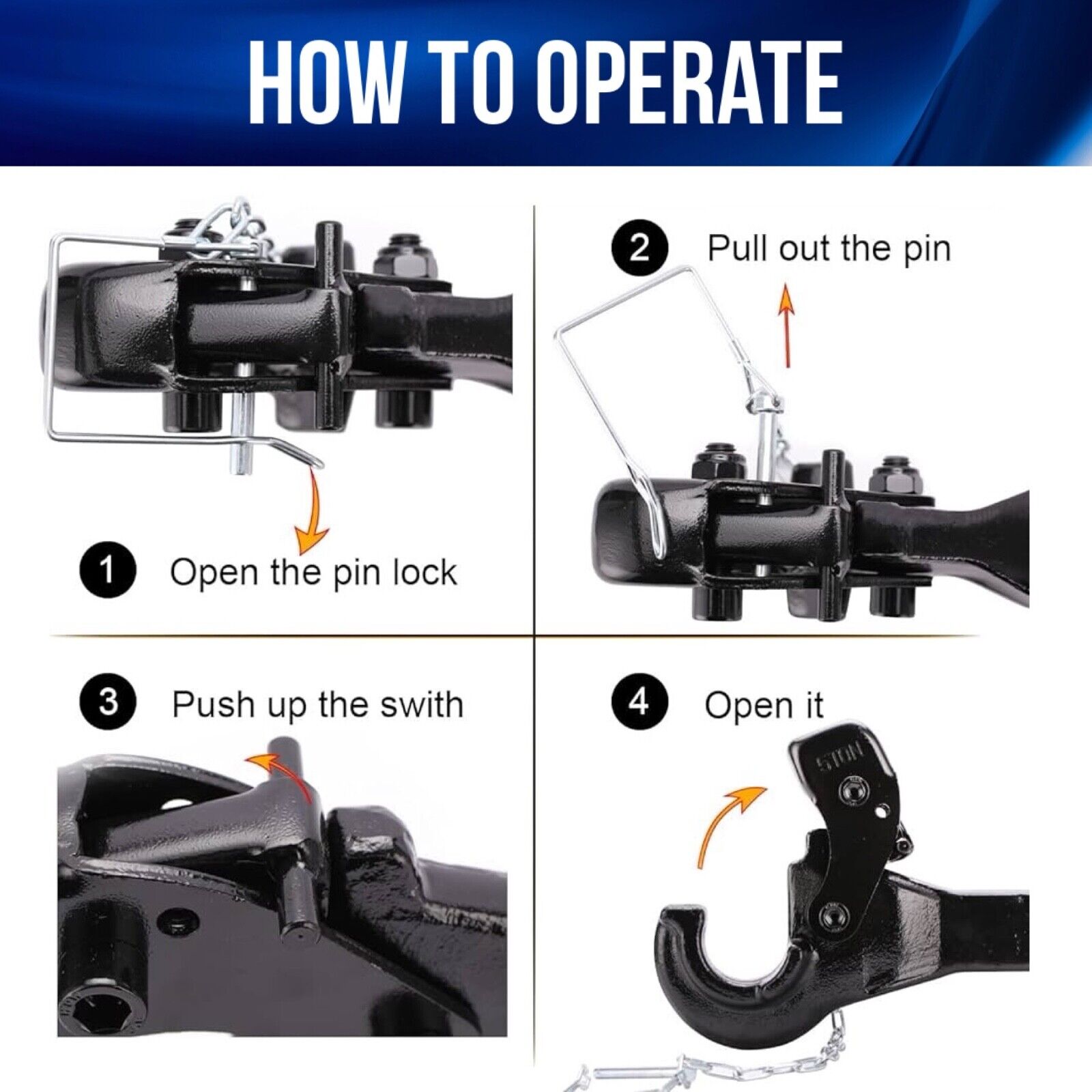 5-Ton/10-Ton Pintle Hook Trailer Hitch Receiver Hook for 2” Hitches