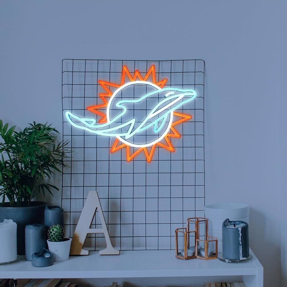 Miami Dolphins LED Neon Sign For Bar, Garage , Mancave 12.8” x 16.5” Inch
