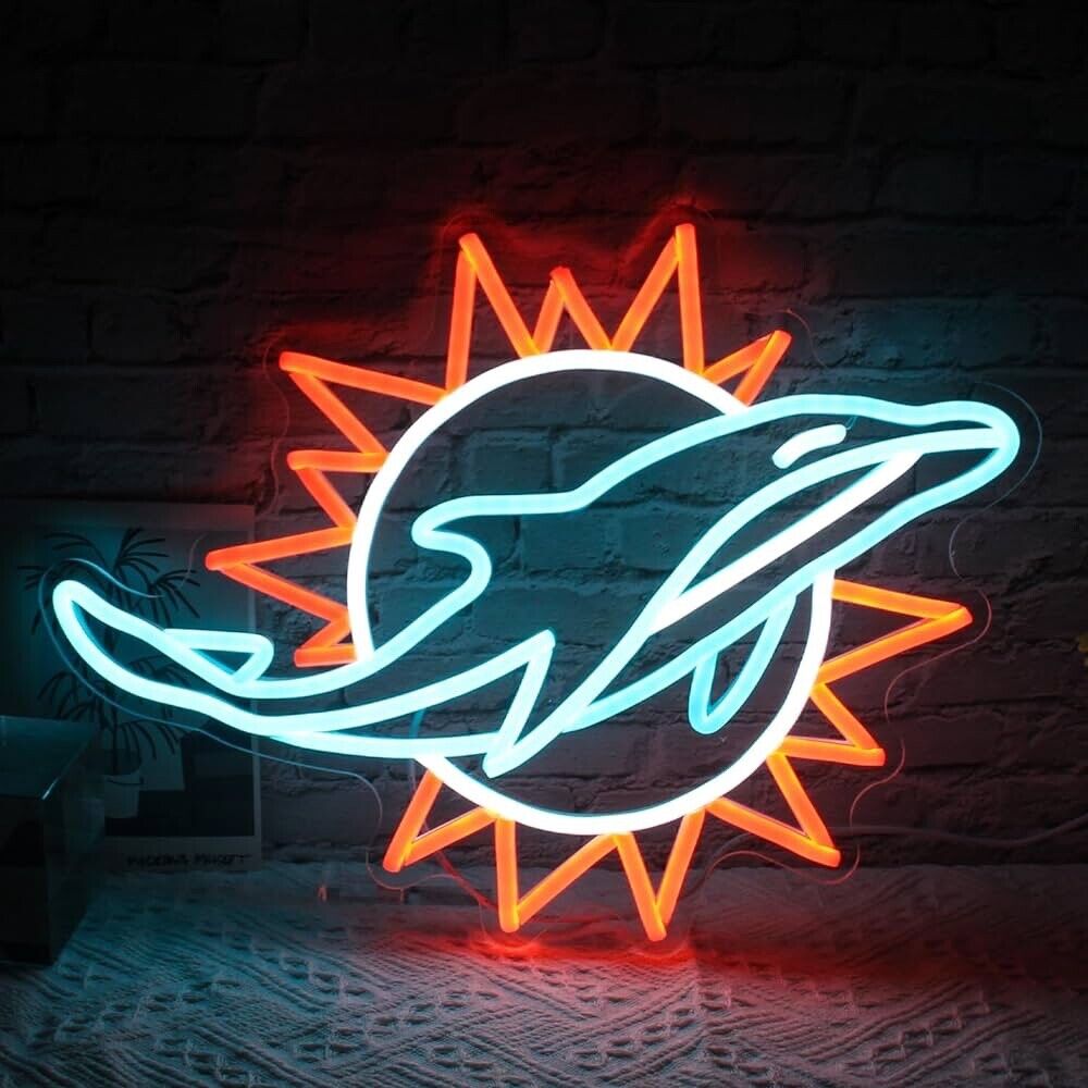 Miami Dolphins LED Neon Sign For Bar, Garage , Mancave 12.8” x 16.5” Inch