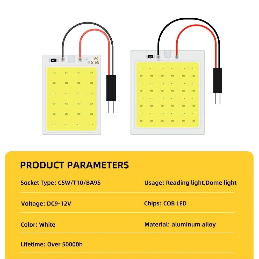 Vehicle LED White Panel Dome/Map/Door Light 24/48SMD Festoon Adaptor/BA9S/T10/