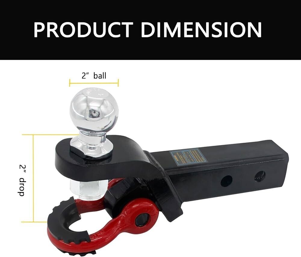 2 in 1 Trailer Hitch Ball Mount with Tow Shackle & 3/4" Hitch Pin Clip