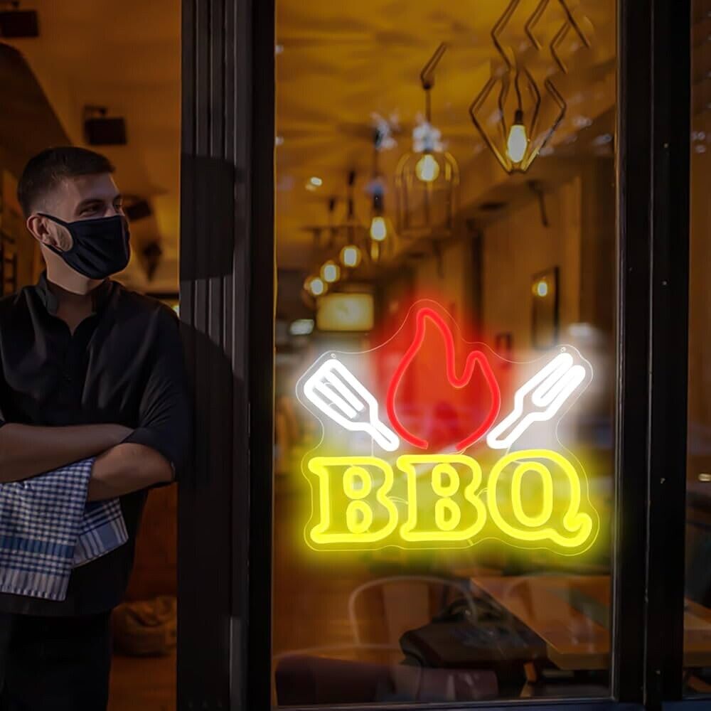 BBQ LED Neon Sign For BBQ, Restaurants, 10.2"x 11.8” Inches