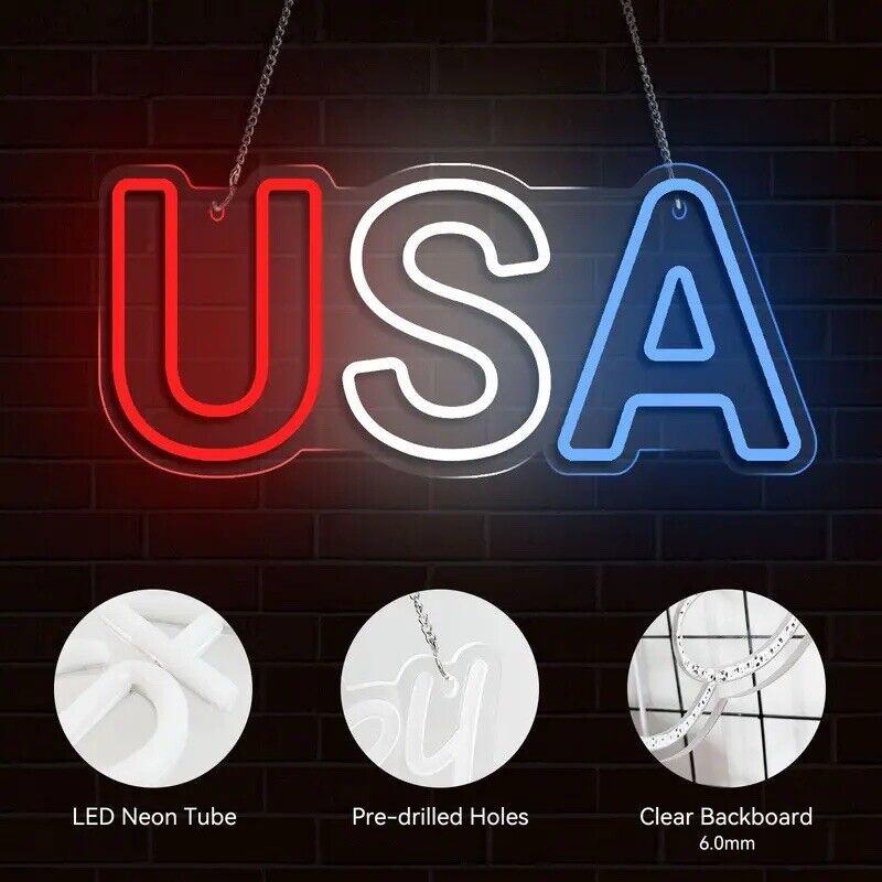 USA Neon Sign LED For Room, Bar, Garage , Man-cave 6.7 * 15.7  inch