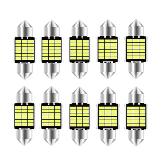10 Pack LED 31mm, 36mm, 39mm, 41mm LED Festoon  CANBus Free Super Bright