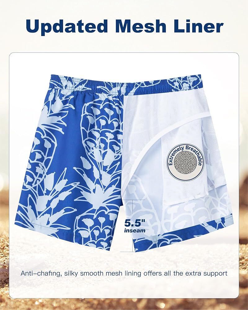 SURF CUZ Mens Swim Trunks 5 Inch Swim Shorts Quick Dry Bathing Suits for Men