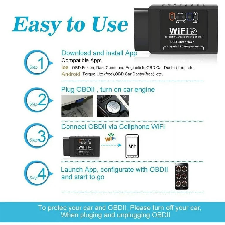 ELM327 WIFI & Bluetooth Car Diagnostic Fault Code Scanner  iOS, Android