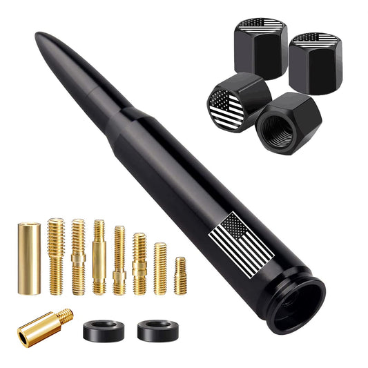American Flag Car Truck Antenna with Valve Stem Caps, Universal