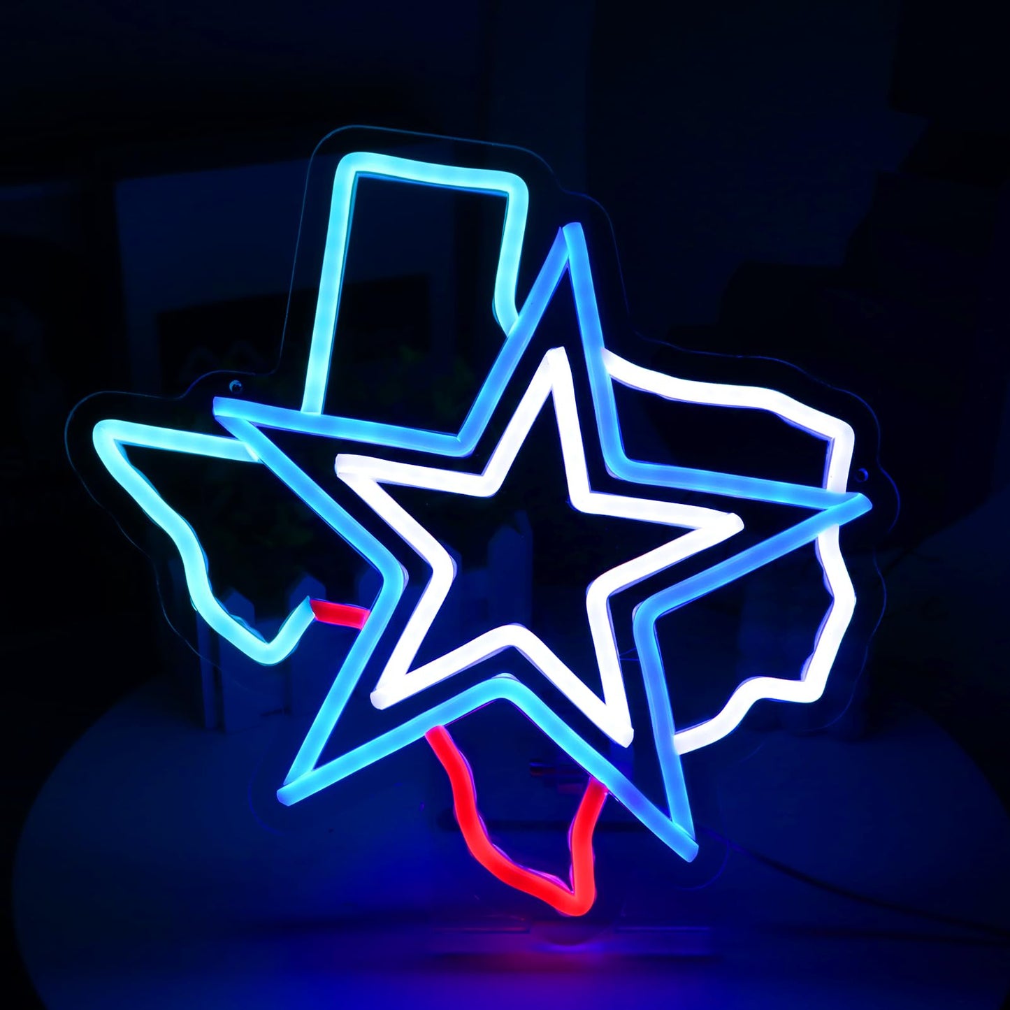 Cowboys Dallas Texas Neon LED Hanging Sign, Dimmable, USB, 11x11 inches