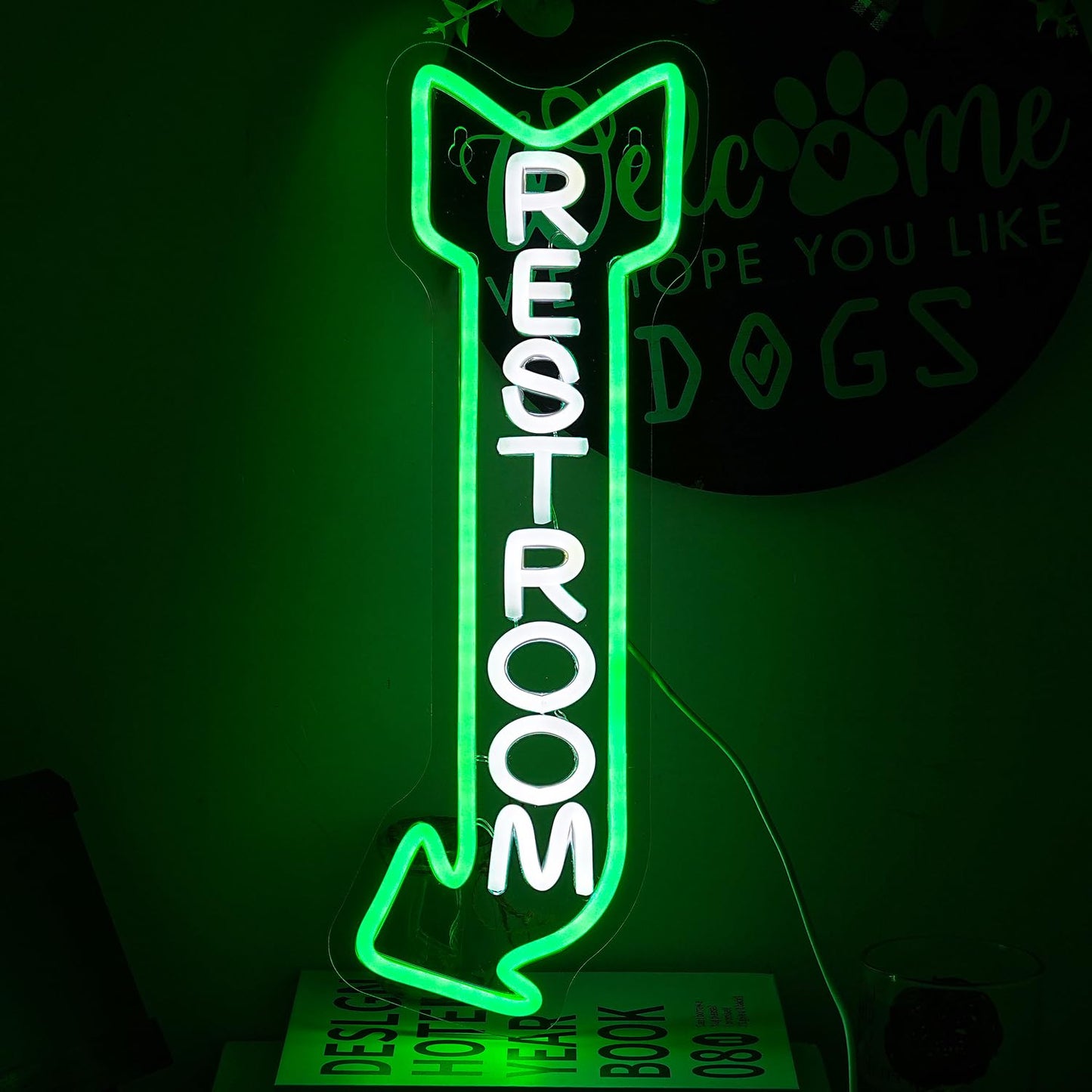 Restroom Arrow Left/ Right Neon LED Sign, Dimming, USB (16.9” x 6.3” inch)
