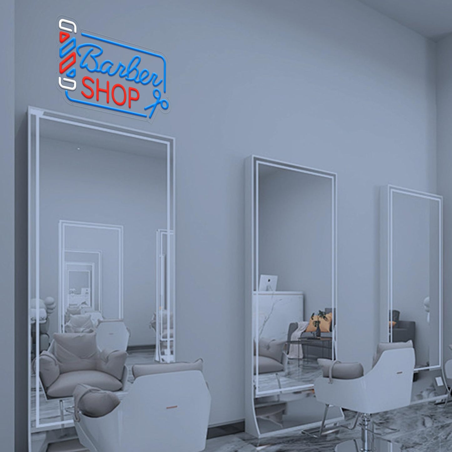Barbershop Sign LED Neon for Shop, Business 17.3” x 10.1” inch