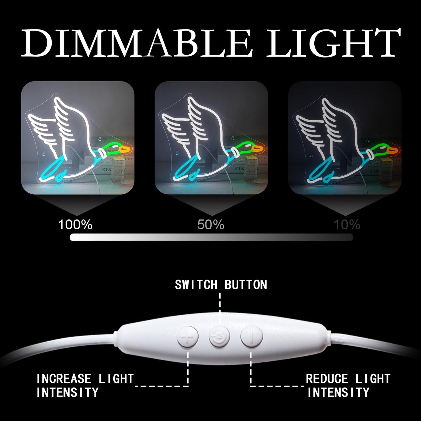 Duck LED Neon Sign, Dimmable, USB Powered, 15x13 inches