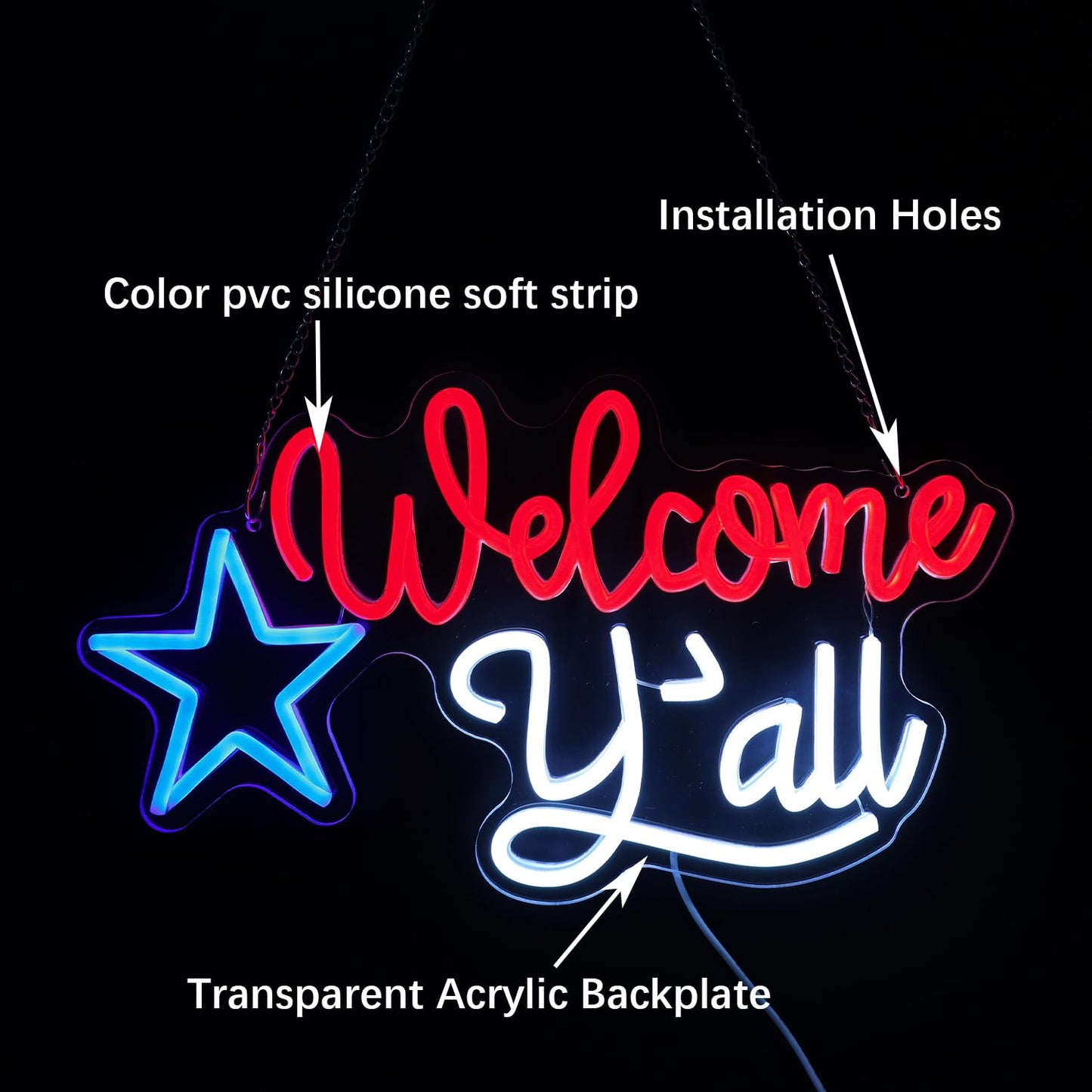 Texas Welcome Y’all Neon LED Sign, USB, Dimmable, 17”x10” inch