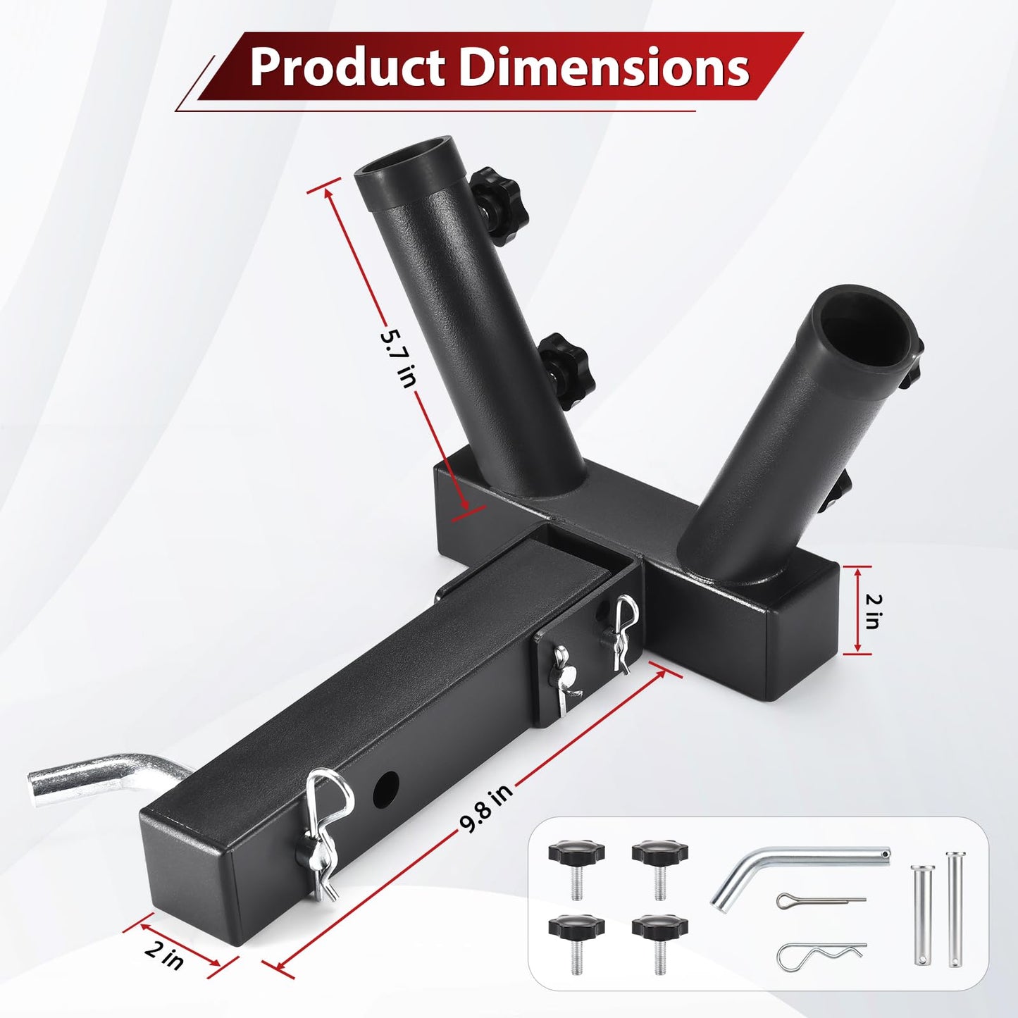 Dual Flag Hitch Mount Bracket, Red US Flag Laser Cut, for 2" Truck Trailer Receiver