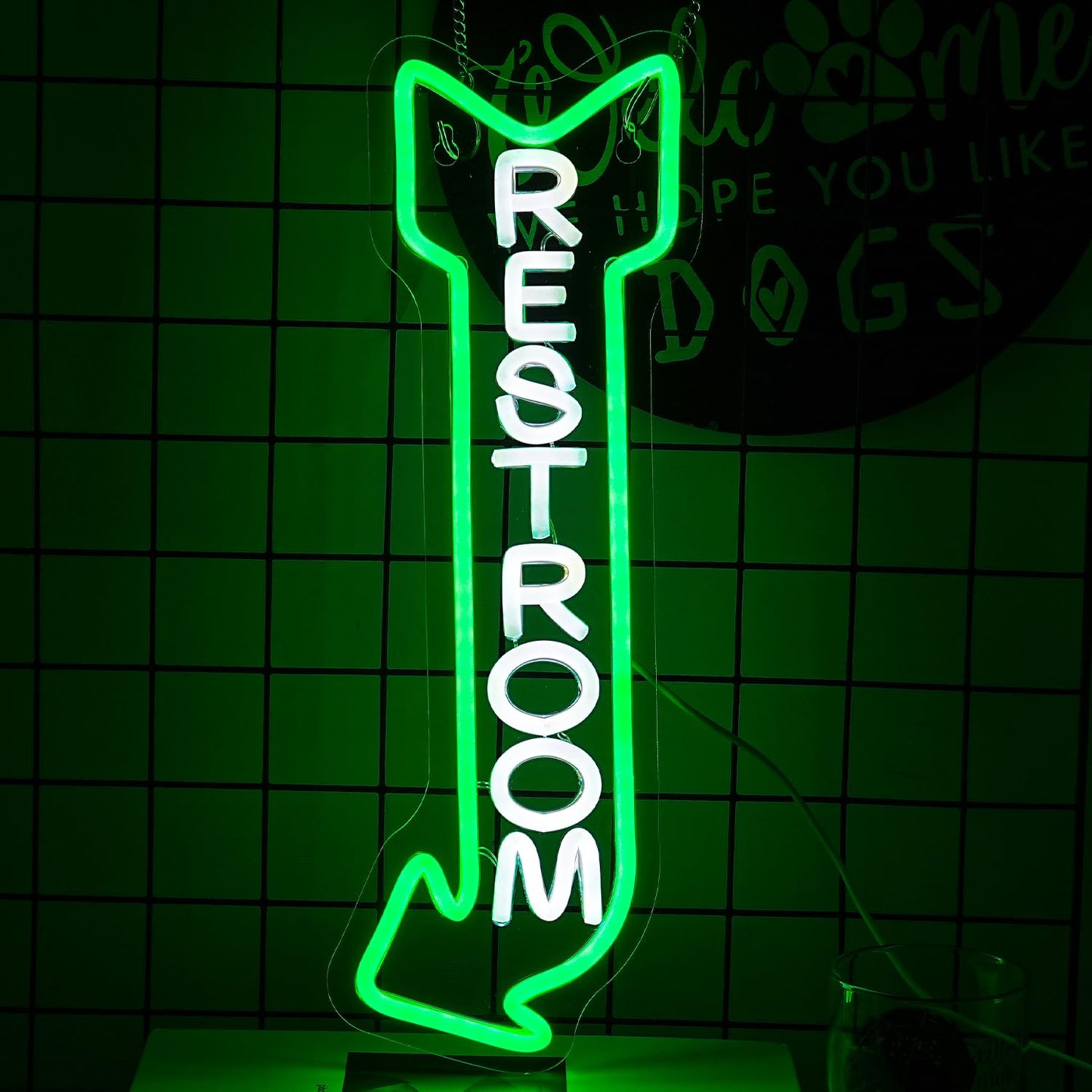 Restroom Arrow Left/ Right Neon LED Sign, Dimming, USB (16.9” x 6.3” inch)
