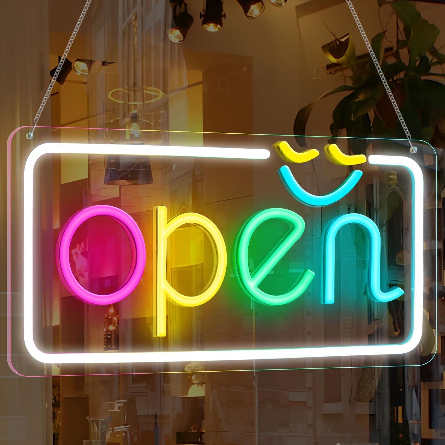 LED Open Sign for Business Sign, USB Powered, 15.7"x7.9", Hanging