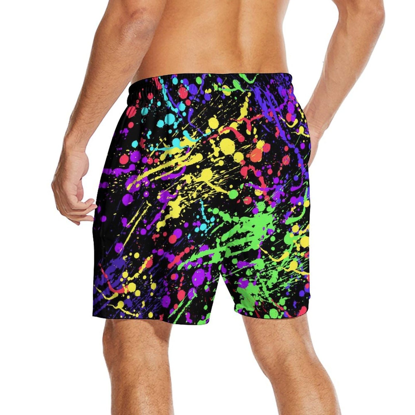 Paint Splash Mens Swim Trunks w/ Compression Liner, 7 Inch, Quick Dry