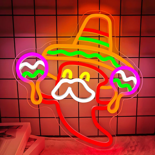 Dancing Red Chili Pepper LED Sign, Dimmable, Fiesta Party 12x12 inches