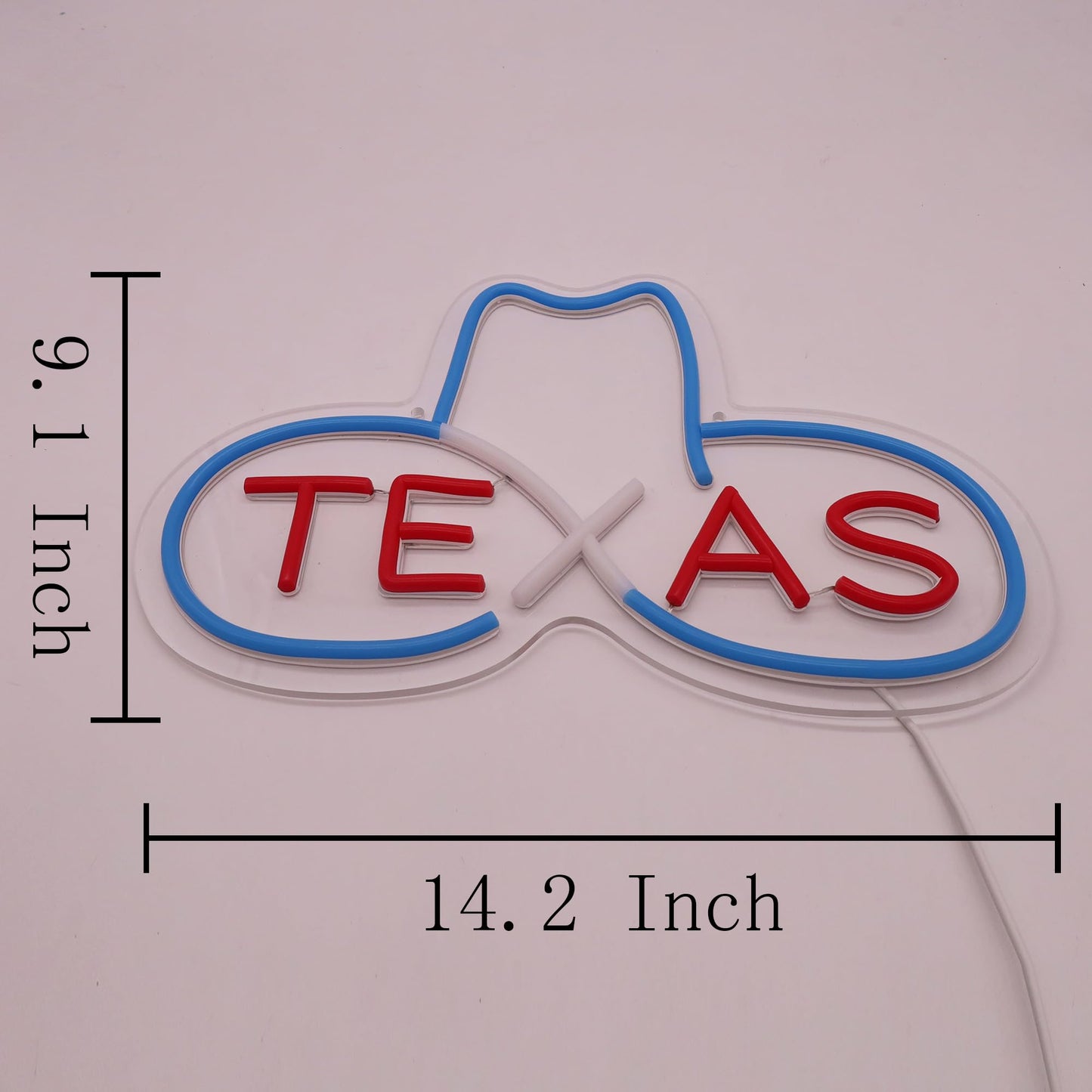 Texas Cowboy Hat Neon LED Sign, USB, Dimmable,  12.4”x9.1” Inch