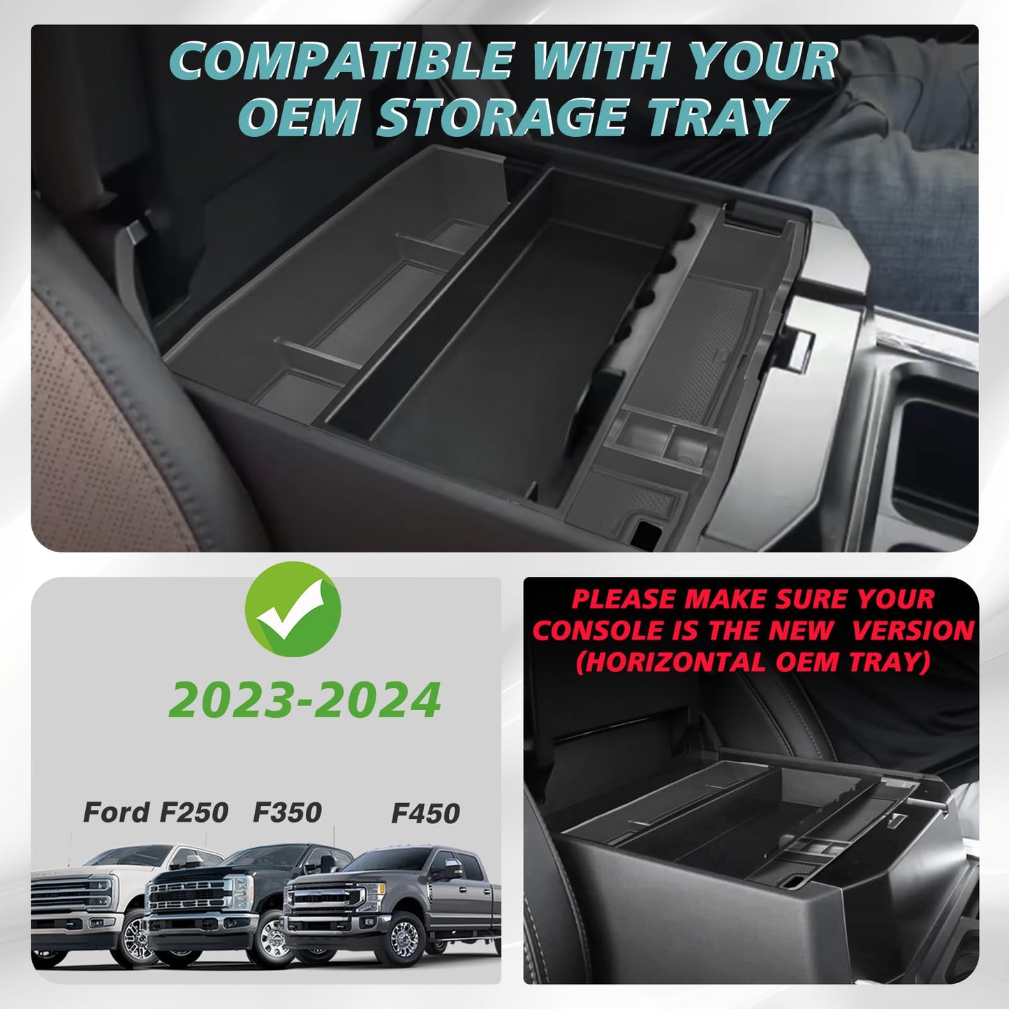 Center Console Organizer for 2023 2024 Ford F250 F350 F450 Super Duty