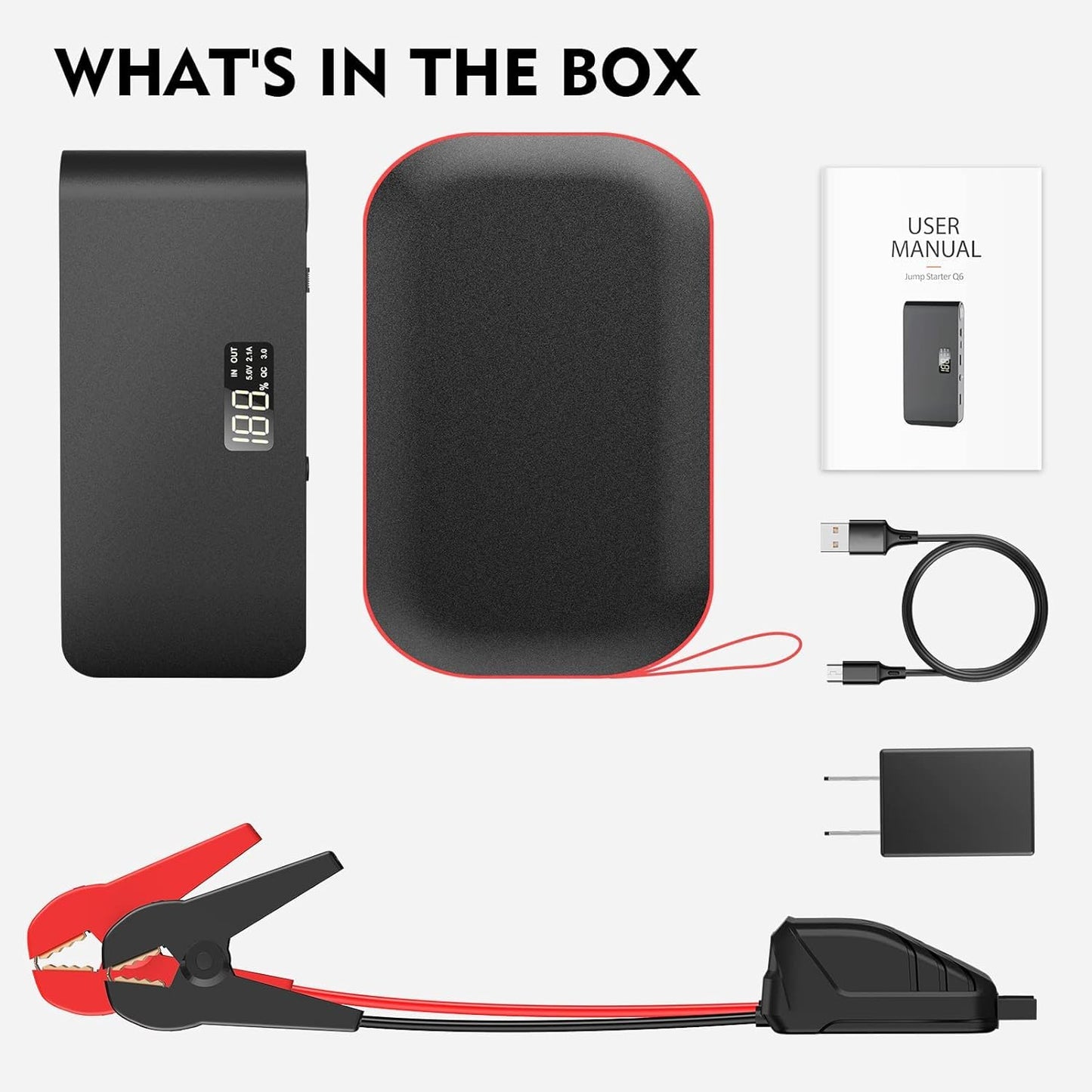 1600A Battery Jump Starter 16000mAh, 12V, USB QC 3.0