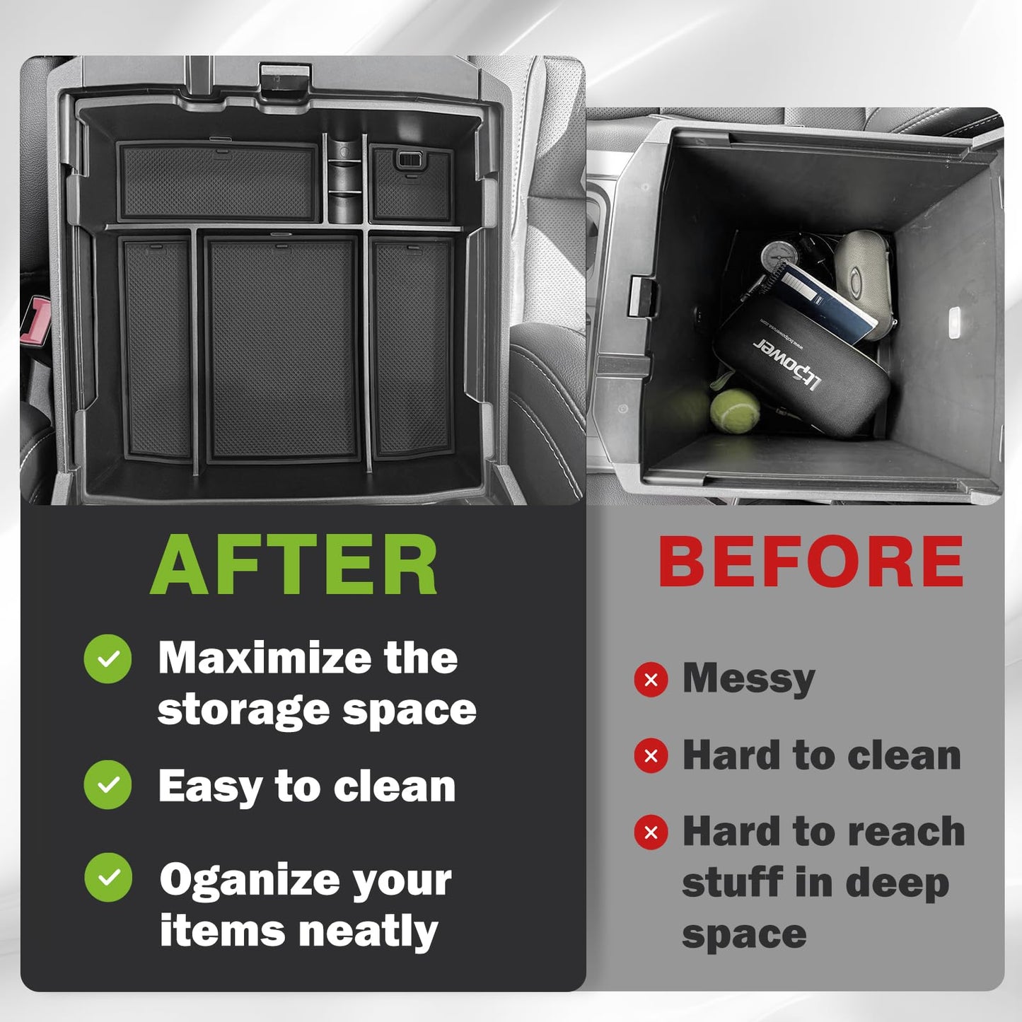 Center Console Organizer for 2023 2024 Ford F250 F350 F450 Super Duty